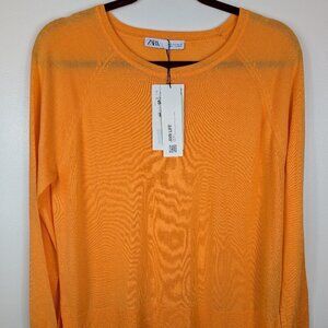 NWT Zara Women's Knit Sweater‎ Long Sleeve Round Neck Pullover Orange Top